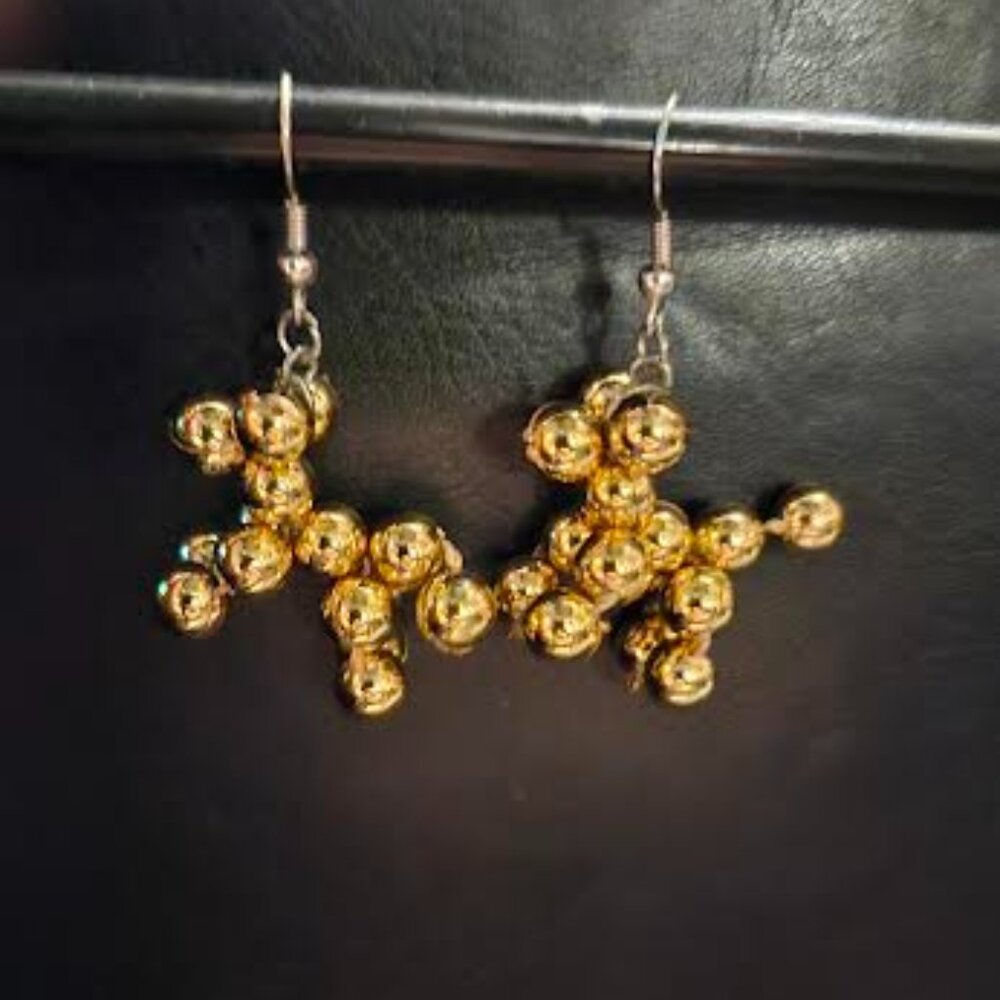 Homemade Gold Balloon Dog Mardi Gras Bead Earrings